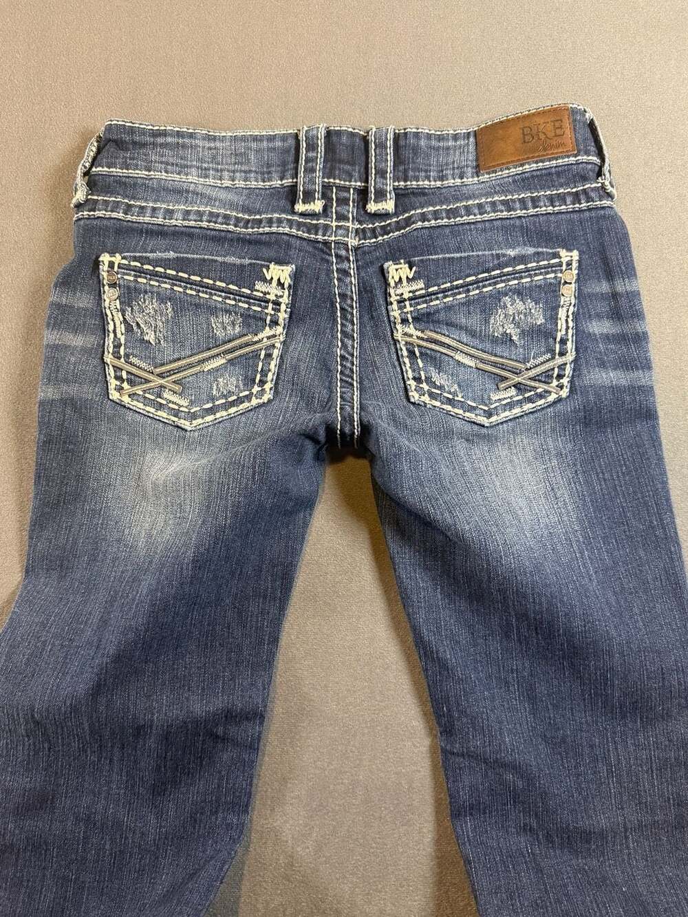 Y2K Bke Stella Jeans 28 XL Blue Denim Low Rise Distressed Embellished Pockets
